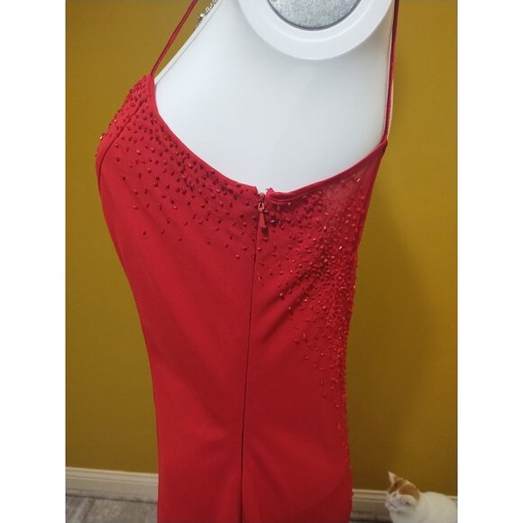 VTG Y2K Dave & Johnny By Laura Ryner Strappy Red Fit & Flare Long Dress Size 9 - Picture 5 of 6